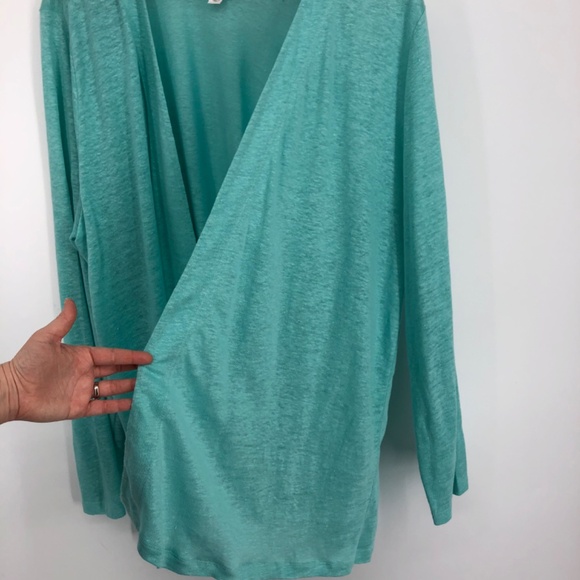 J Jill Womens Love Linen Cardigan Size XL Aqua Blue Longline Open Front Classic - Picture 4 of 9
